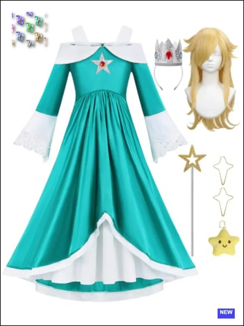 Girls Princess Galaxy Costume Set Maxi Dress with Wand & Crown